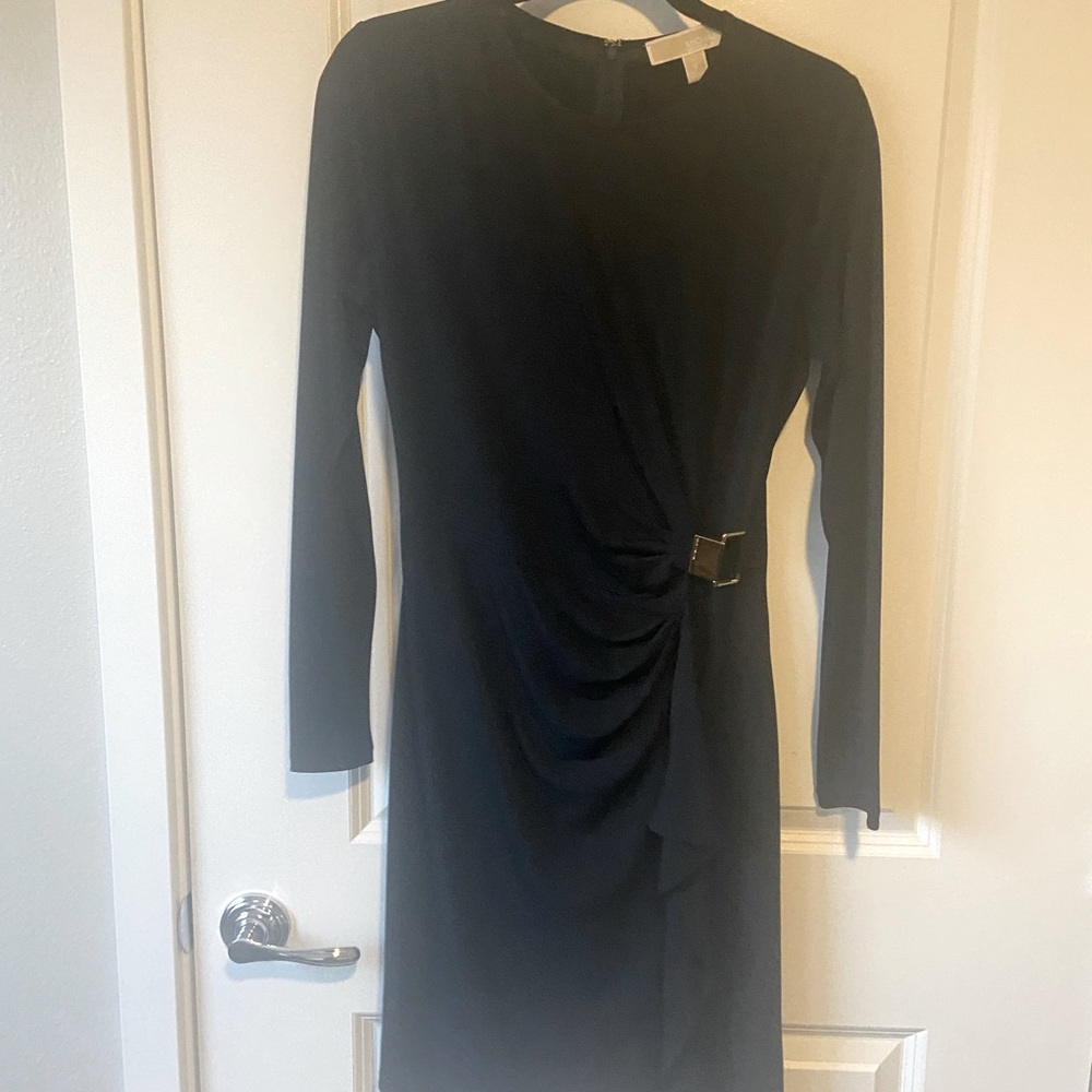 Michael Kors Navy w Gold Detail rushed dress Sz M
